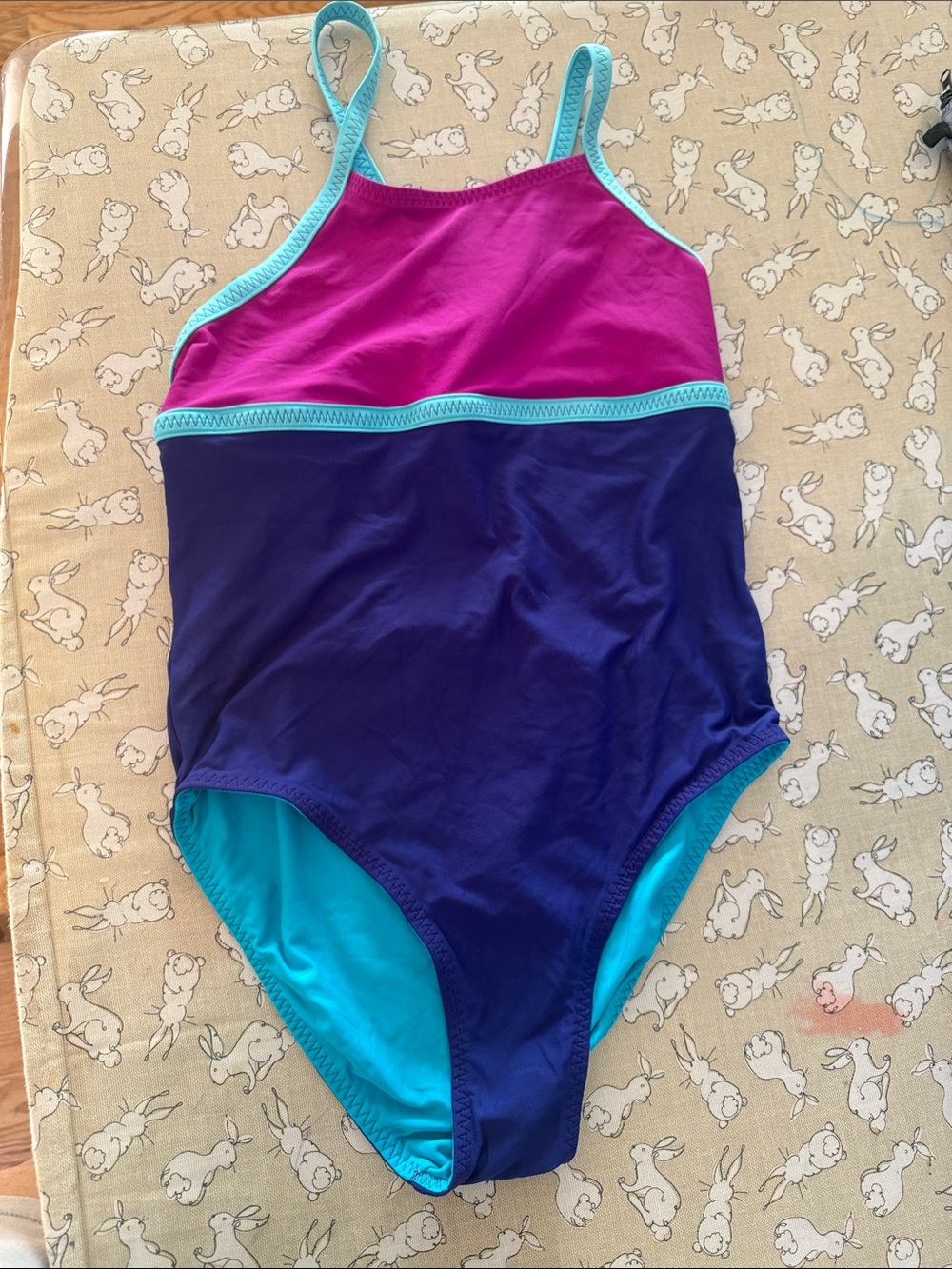 L.L. Bean Girls' Colorblock One-Piece Swimsuit - Magenta, Purple & Teal